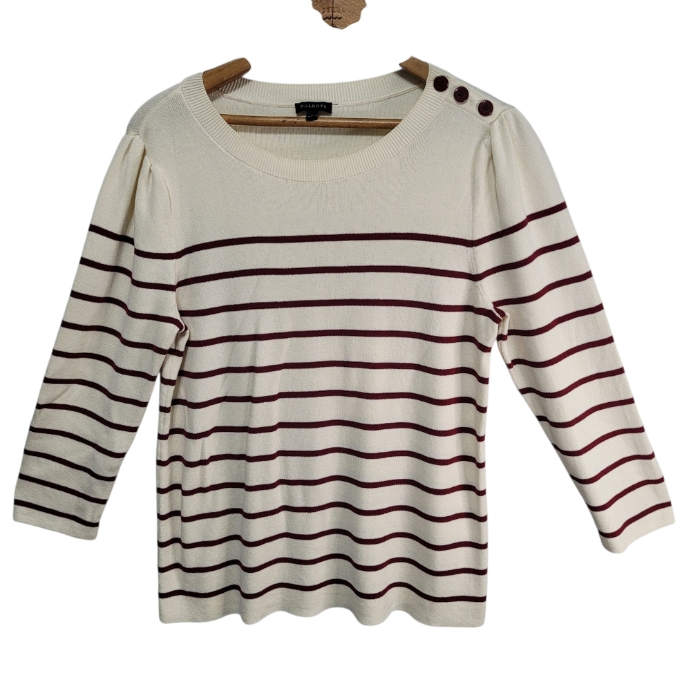 Talbots Women's Lightweight Cotton Blend Striped Sweater Size L Feminine Preppy